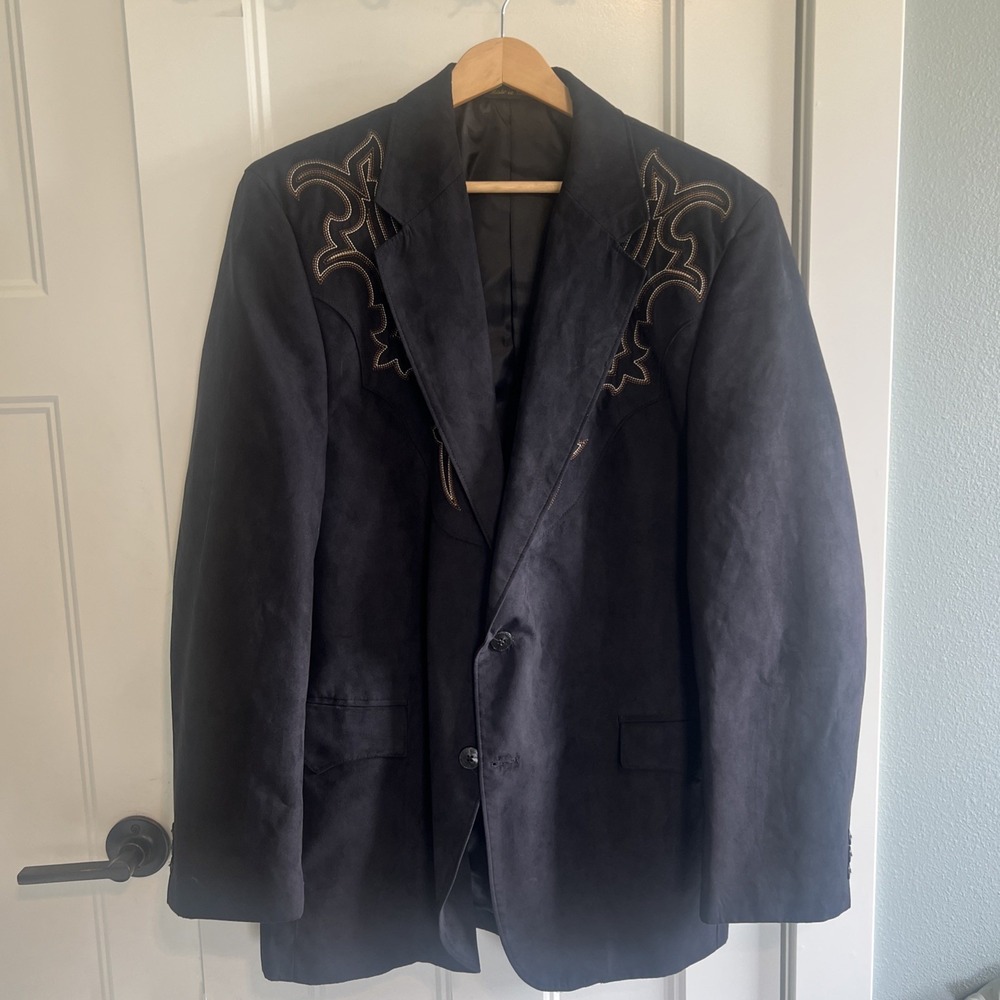 Circle S Blazer Mens 42L Black Coat Jacket Suede Yoke Cowboy Made in USA
